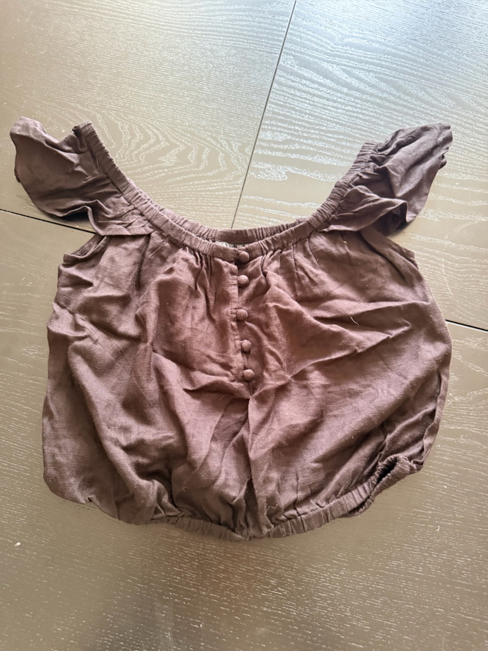Volcom Brown Ruffle Sleeve Crop Top